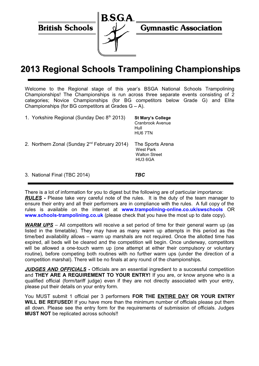 2013 Regional Schools Trampolining Championships