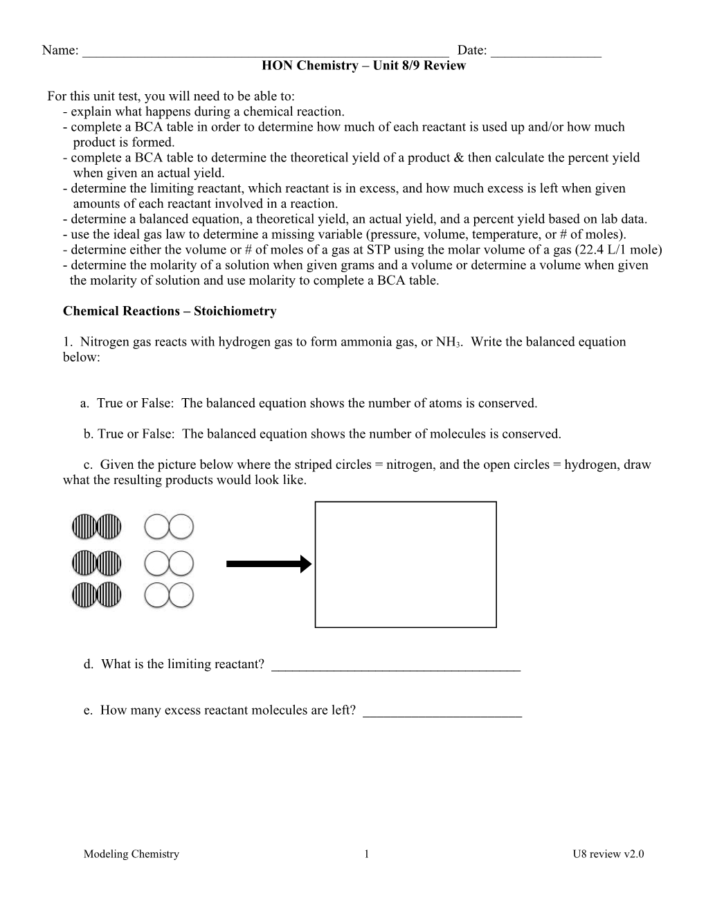 HON Chemistry Unit 8/9 Review