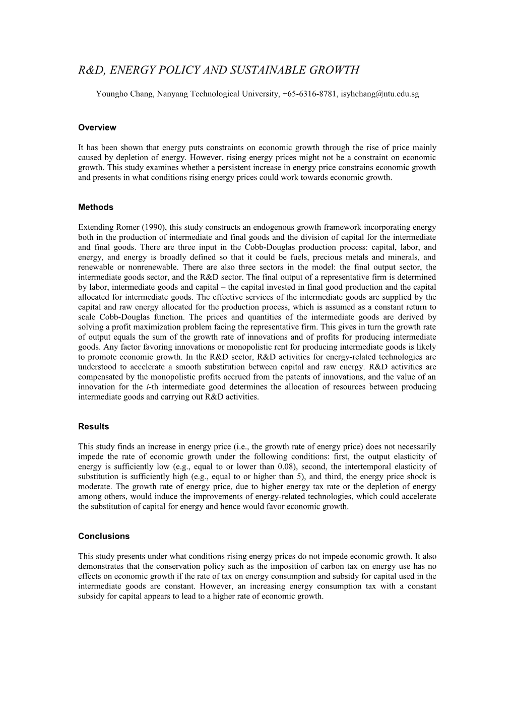 R&D, Energy Policy and Sustainable Growth