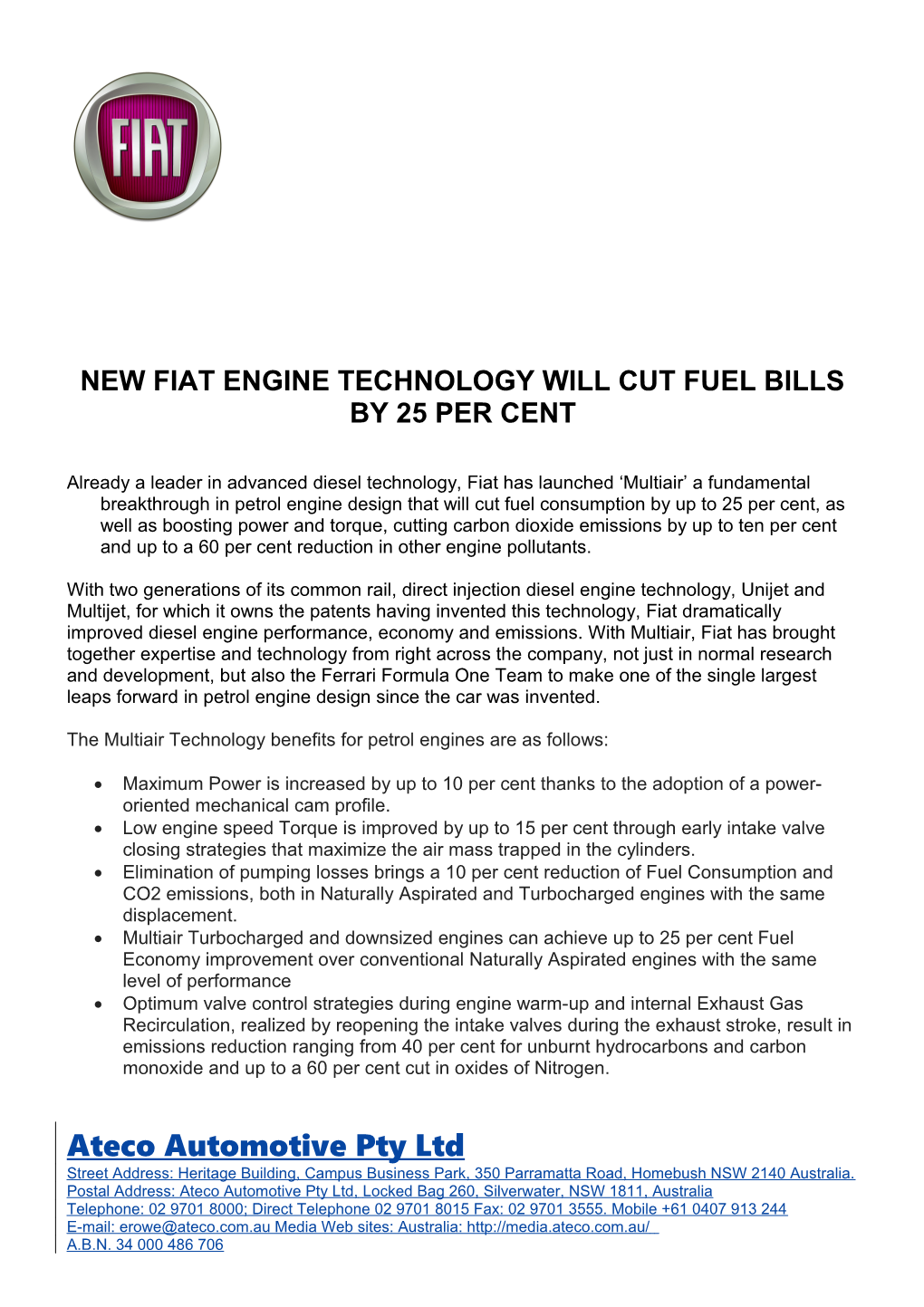 New Fiat Engine Technology Will Cut Fuel Bills by 25 Per Cent