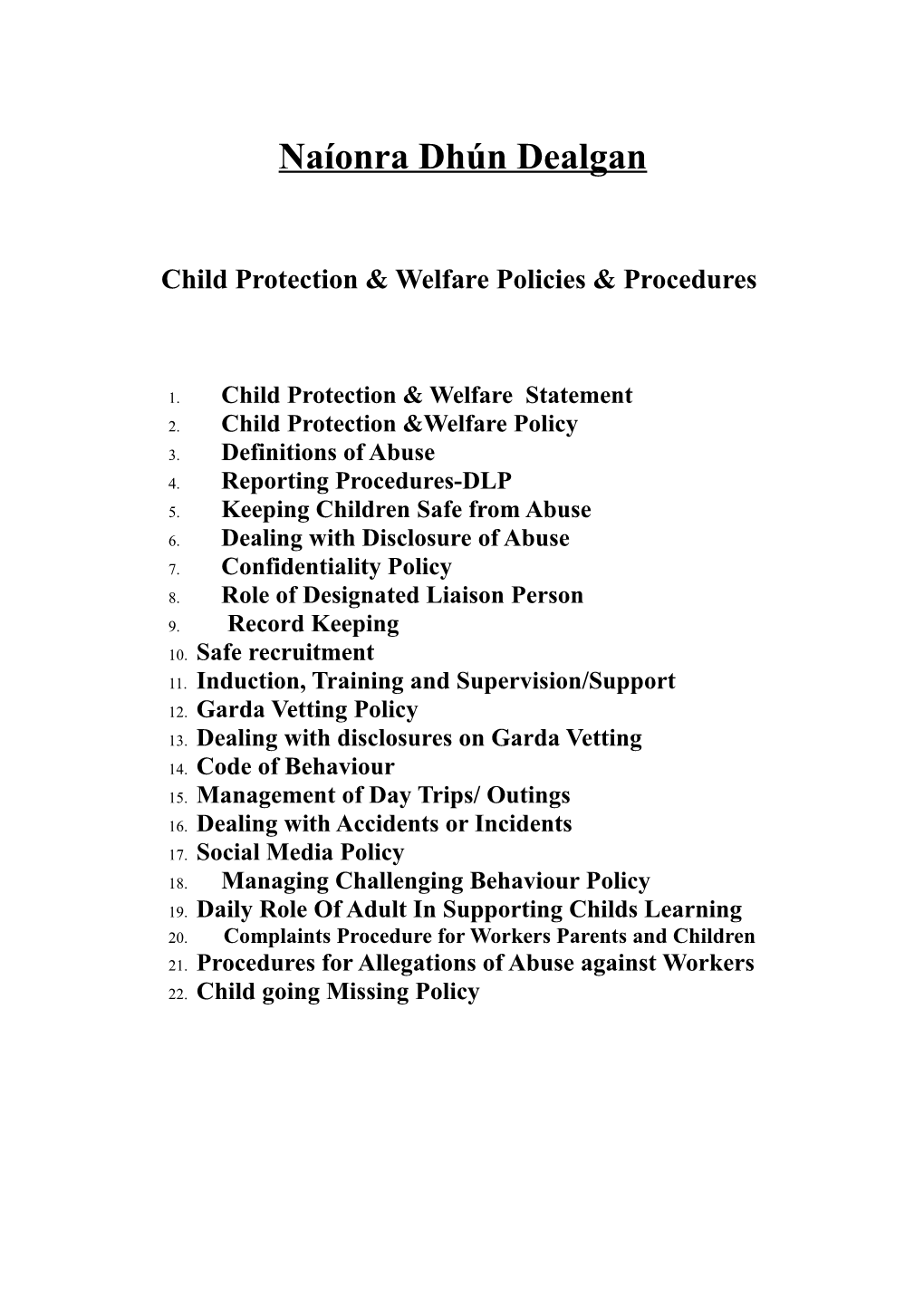 Child Protection & Welfare Policies & Procedures