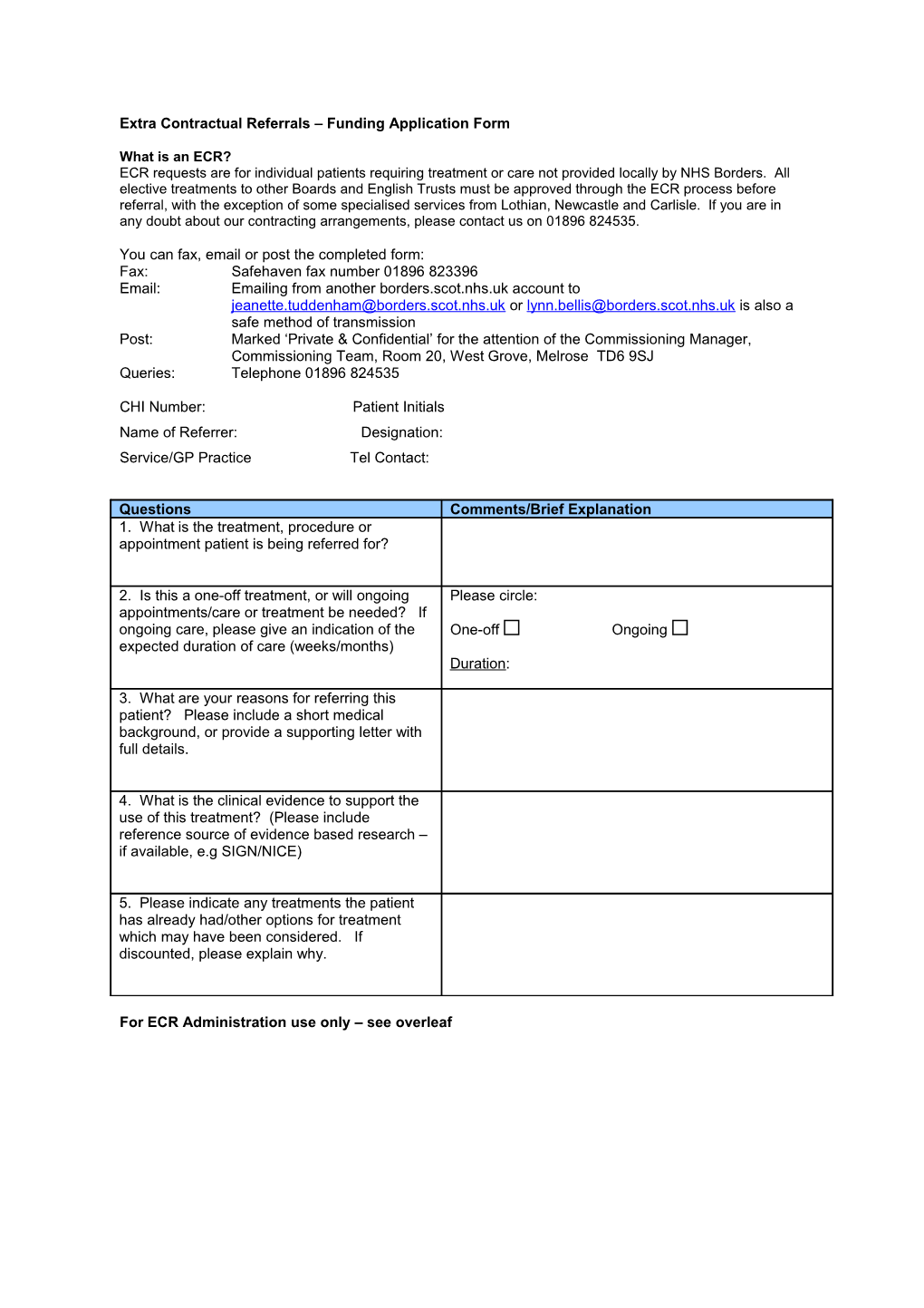 Extra Contractual Referrals Funding Application Form