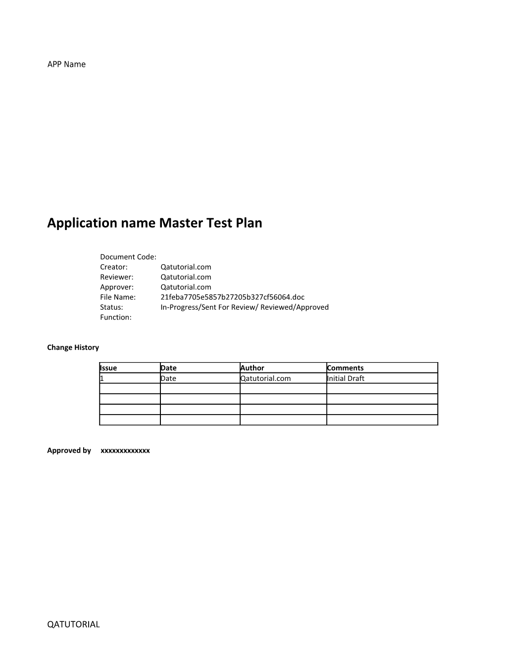 Application Name Master Test Plan