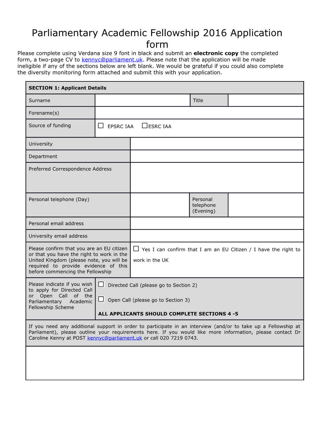 Parliamentaryacademic Fellowship 2016 Application Form