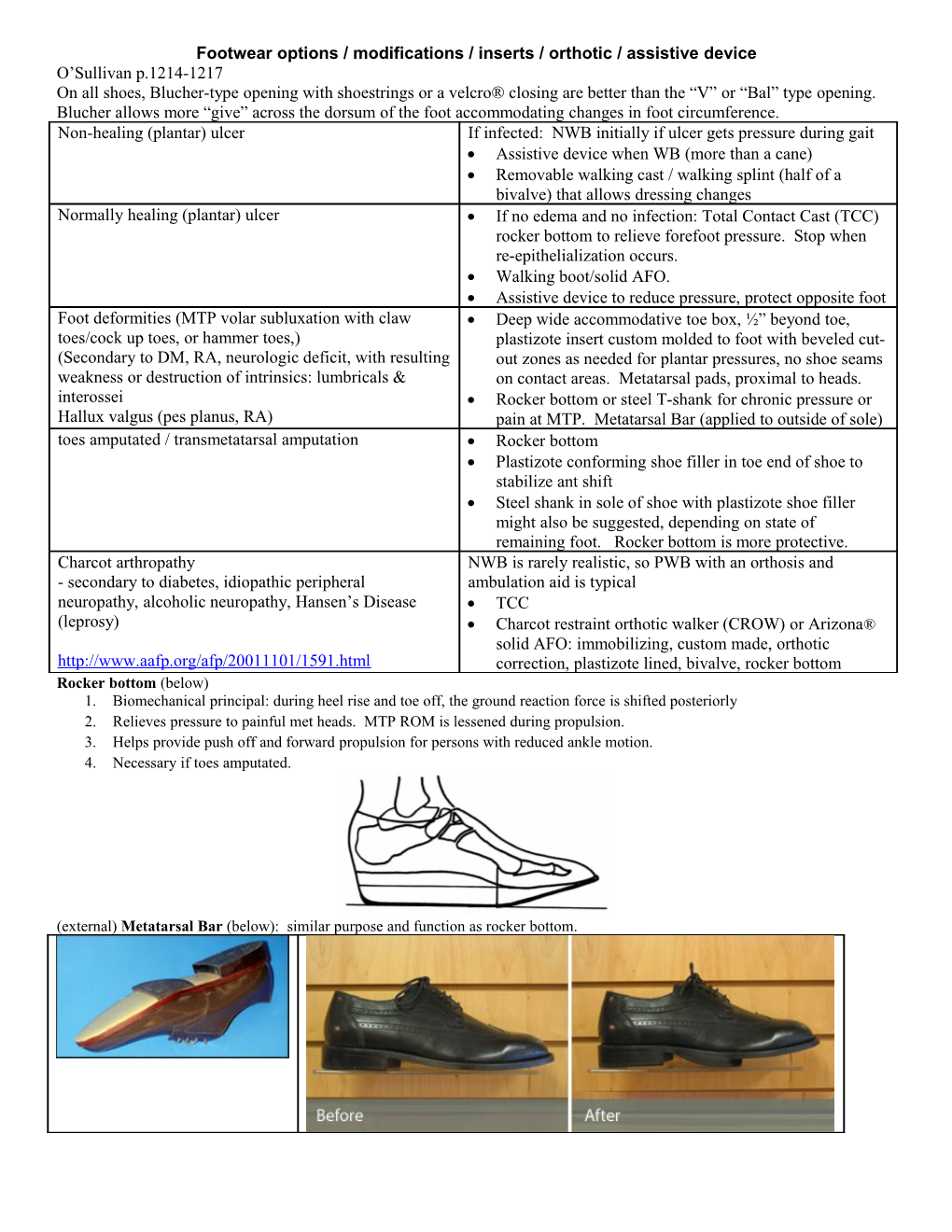 Possible Footwear Options / Modifications / Inserts / Orthotic (And Assistive Device) For
