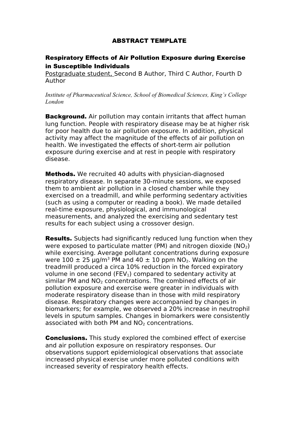 Respiratory Effects of Air Pollution Exposure During Exercise in Susceptible Individuals