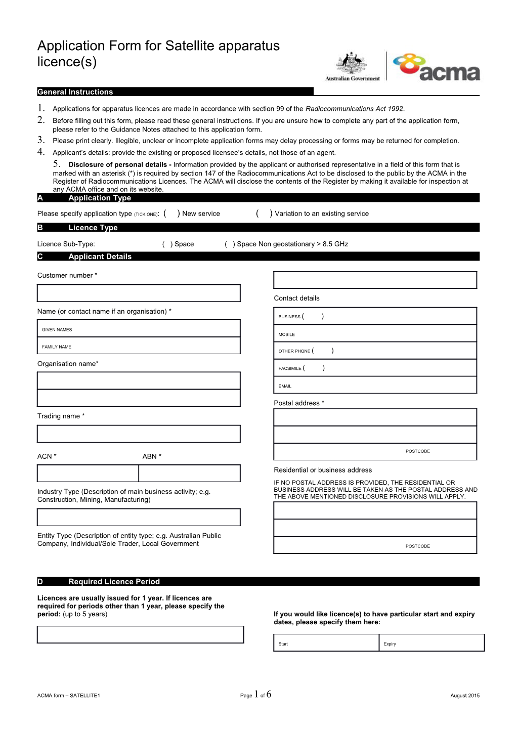 ACMA Form Satellite1page 1 of 4August 2015