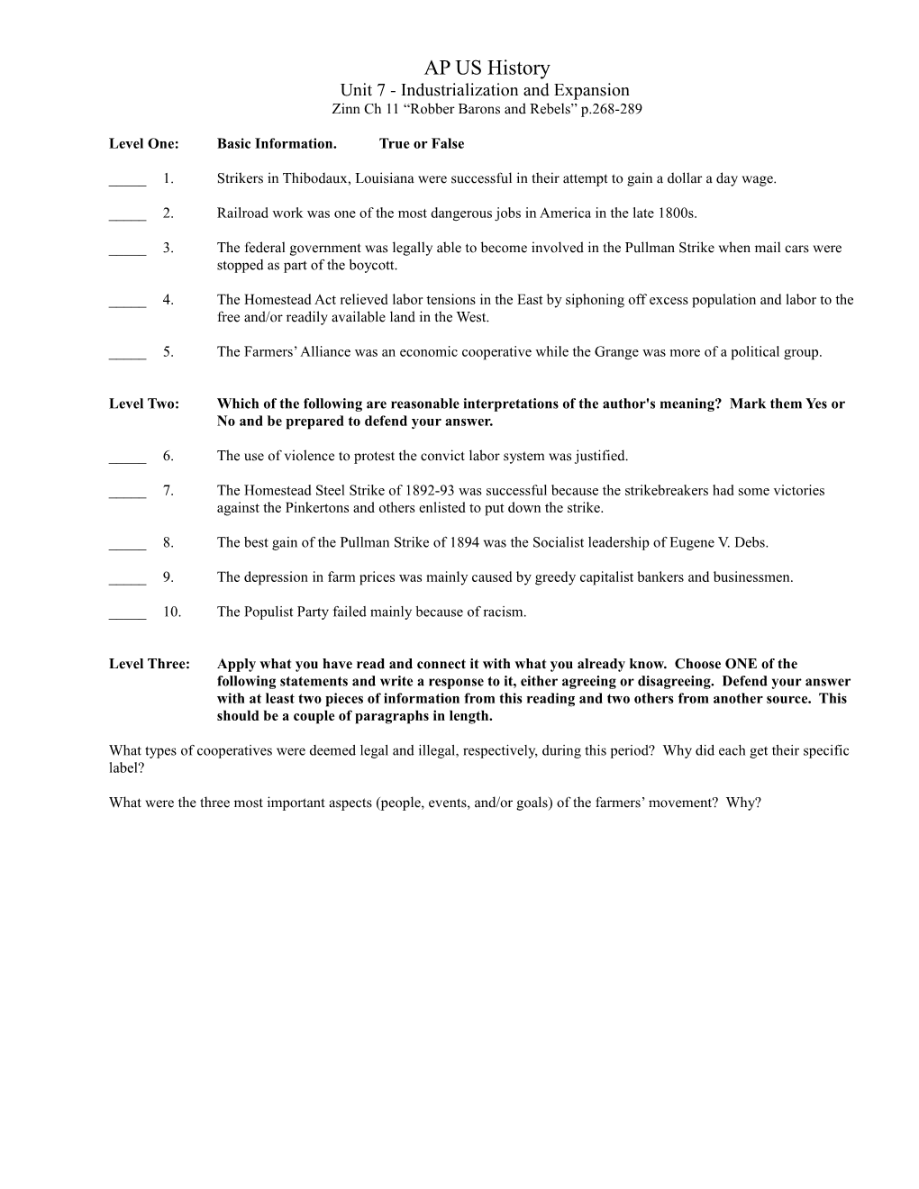 Unit 7 - Industrialization and Expansion