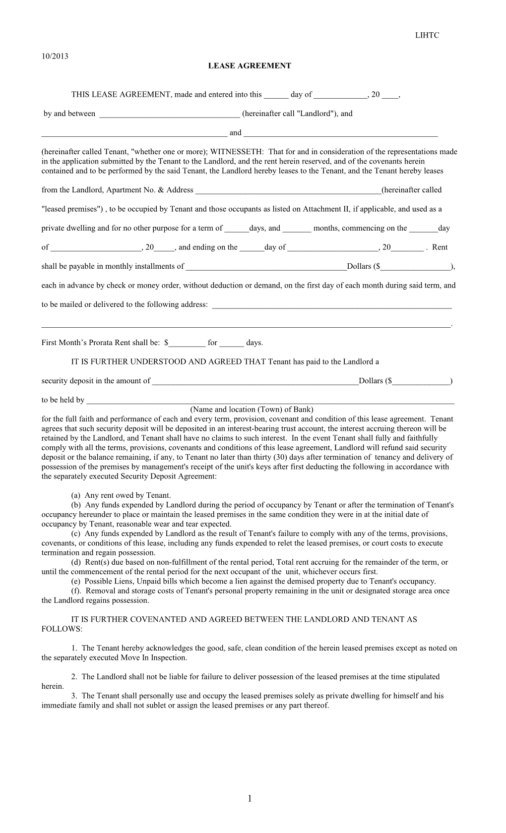 THIS LEASE AGREEMENT, Made and Entered Into This ______Day of ______, 20 ____