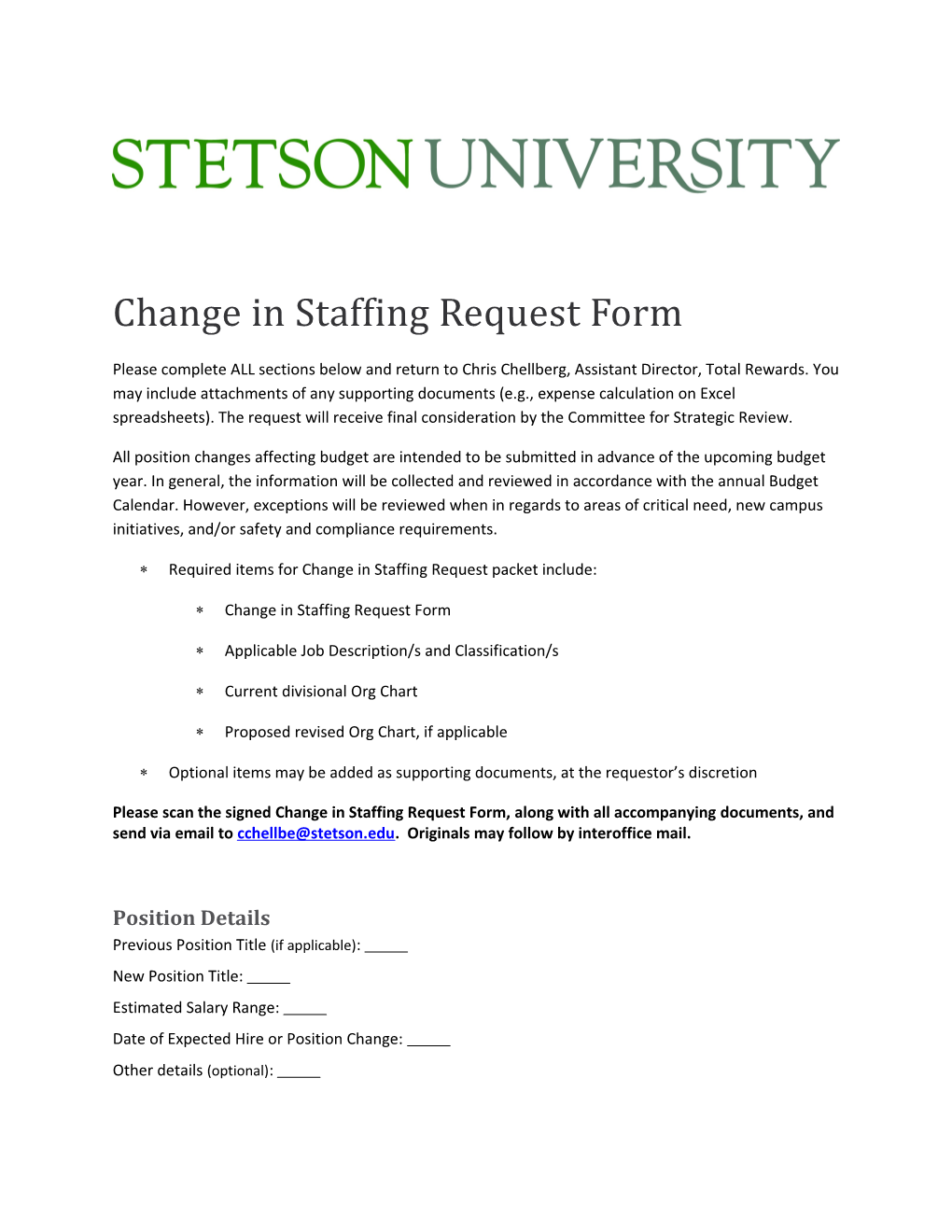 Change in Staffing Request Formpage 1