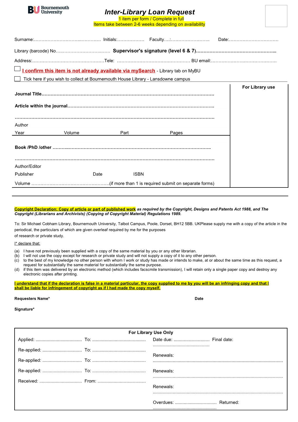 Inter-Library Loan Request Form