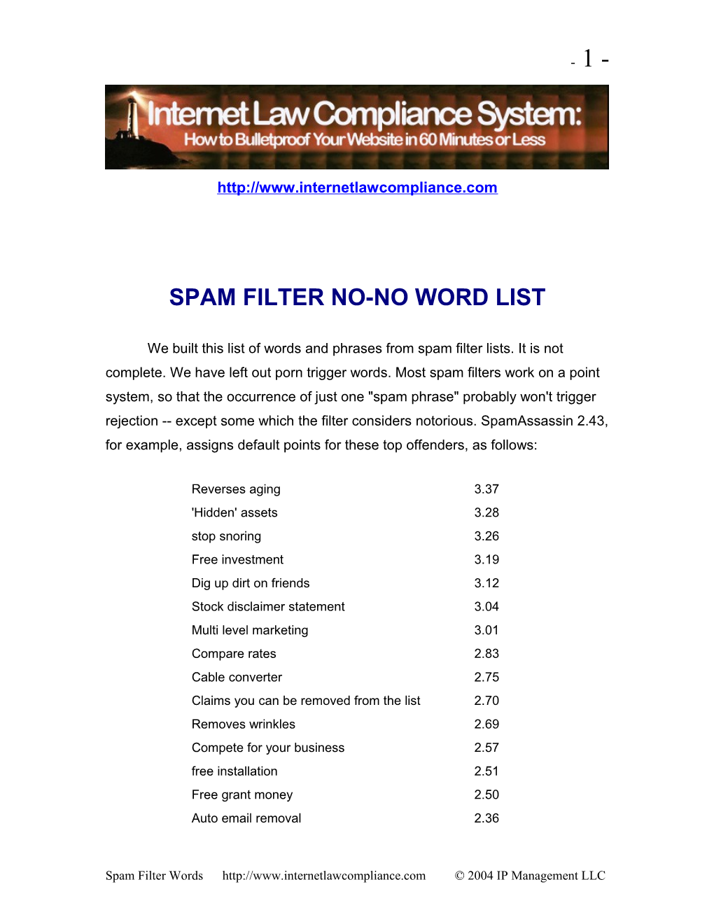 Spam Filter No-No Word List