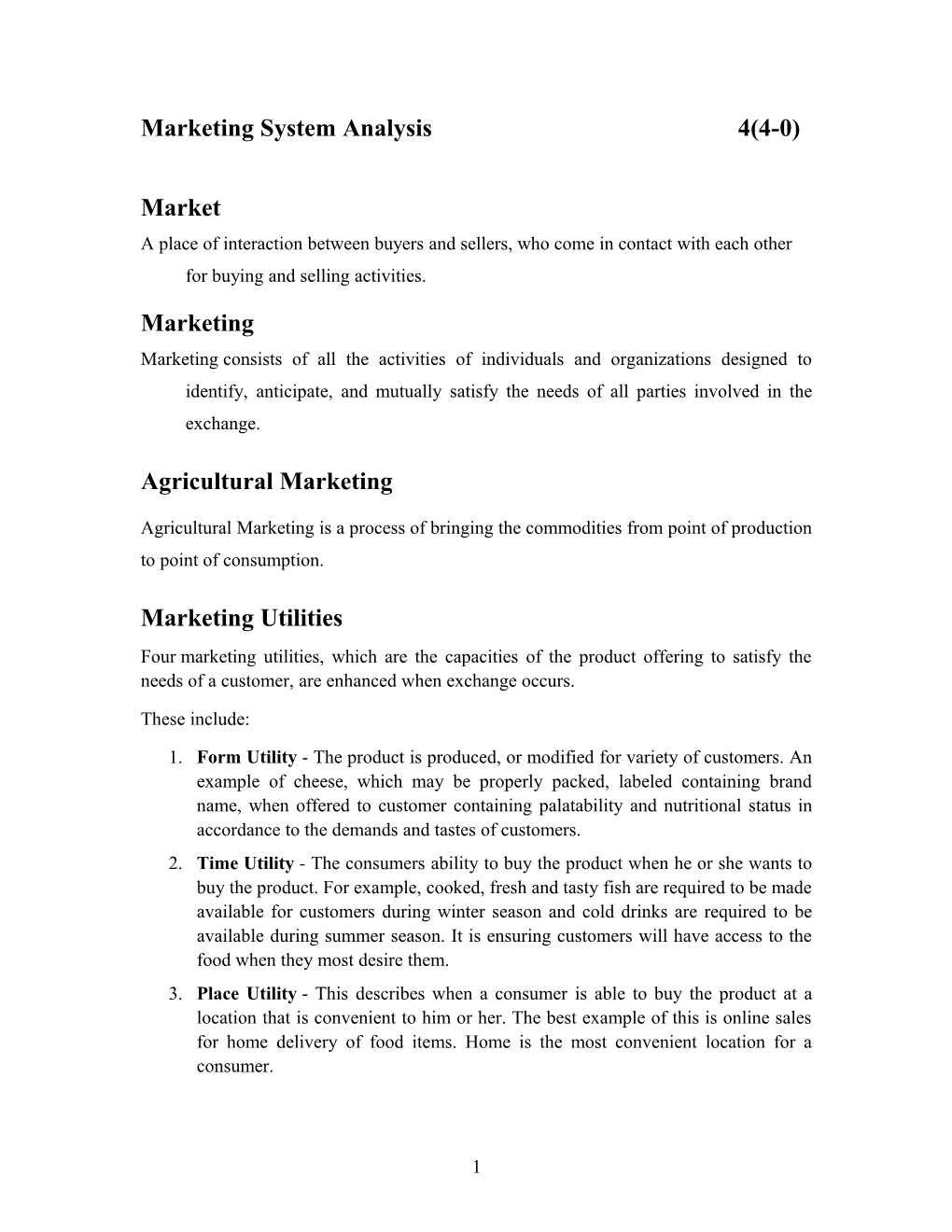 Marketing System Analysis 4(4-0)