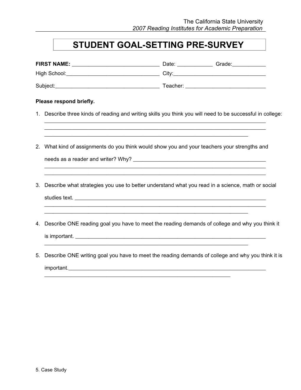 Student Goal-Setting Pre-Survey