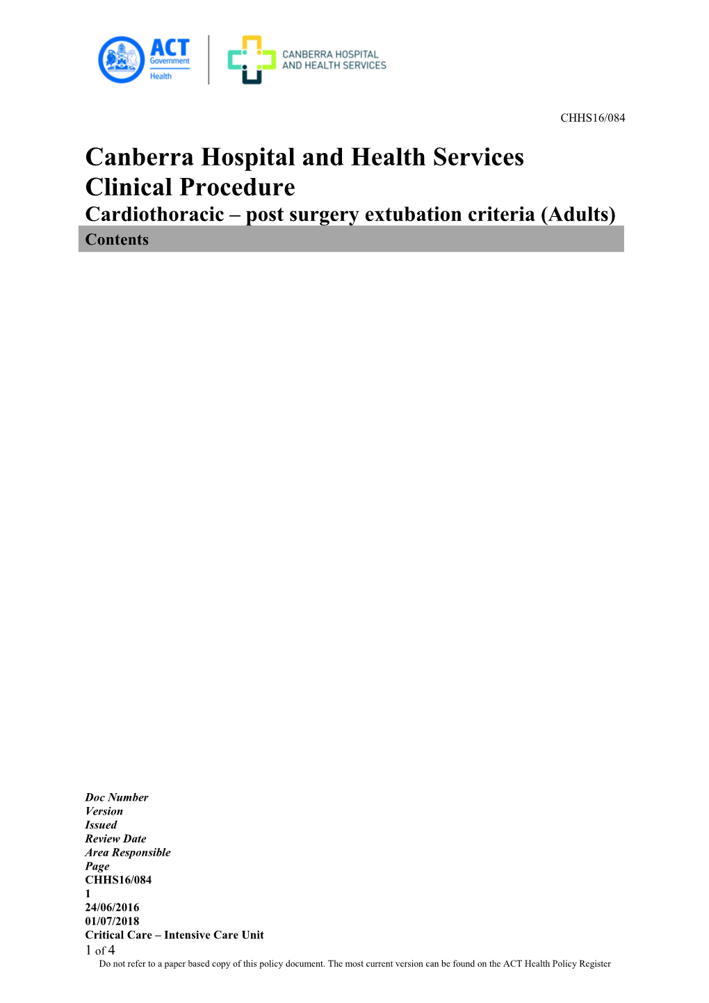 Cardiothoracic Post Surgery Extubation Criteria (Adults)