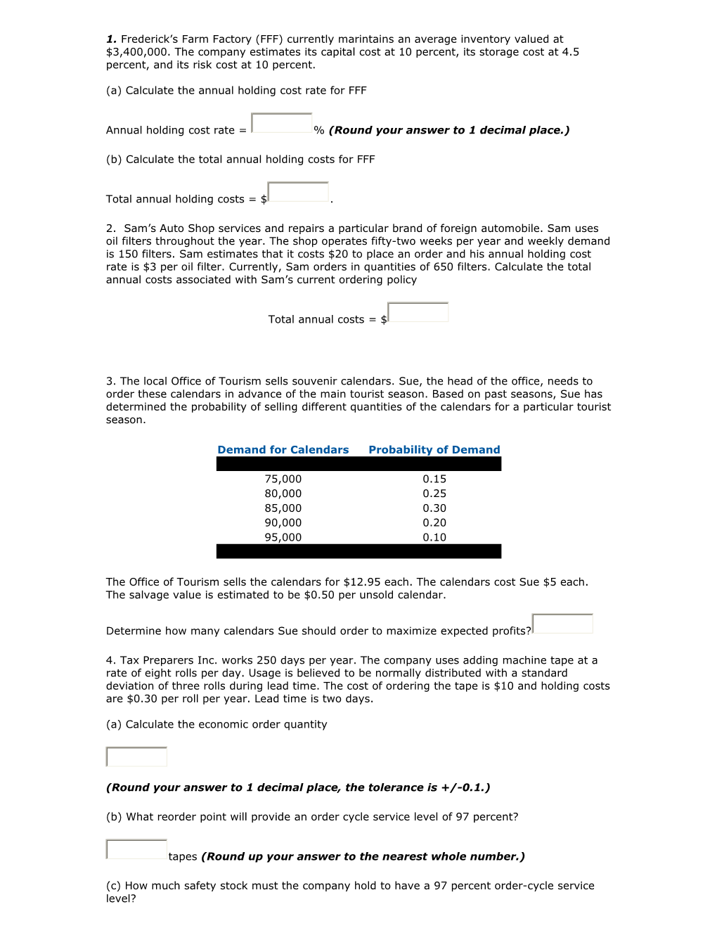 (B) Calculate the Total Annual Holding Costs for FFF