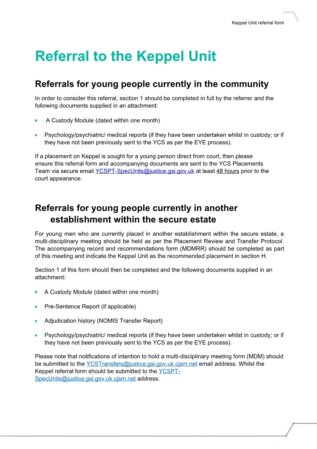 Youth Custody Service Report Template