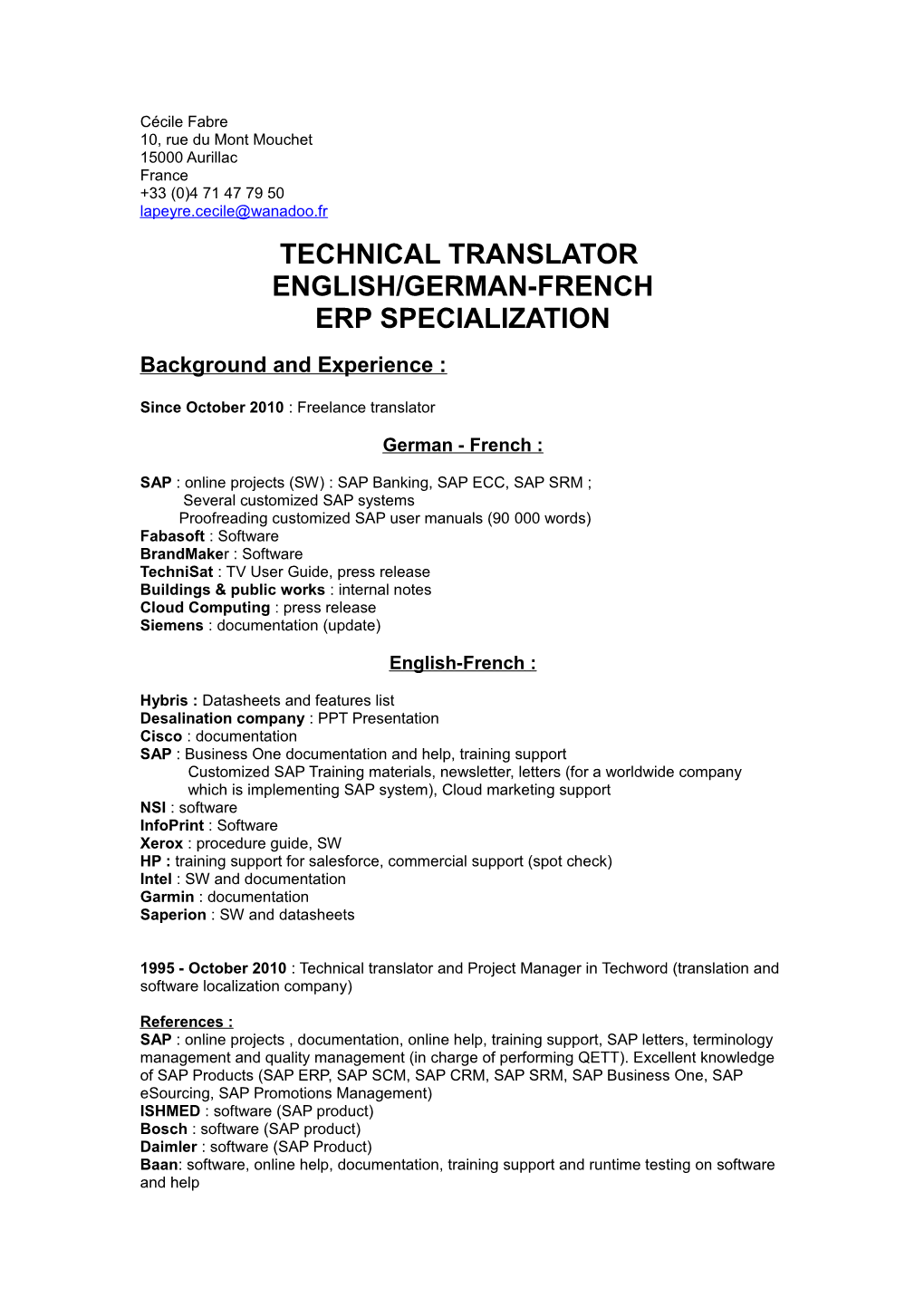 Technical Translator English/German-French