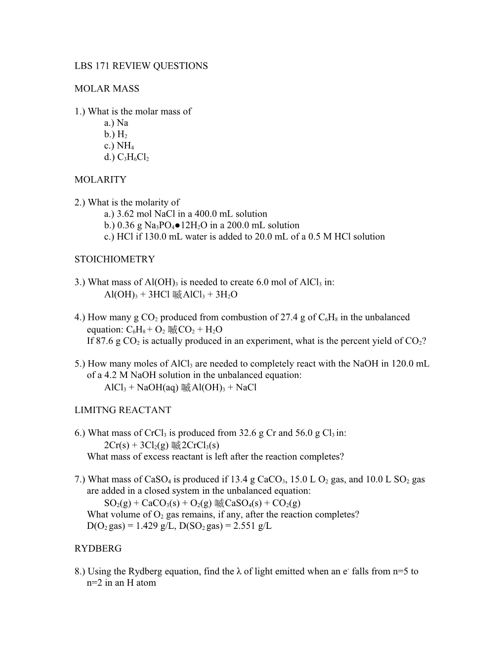 1.) What Is the Molar Mass Of