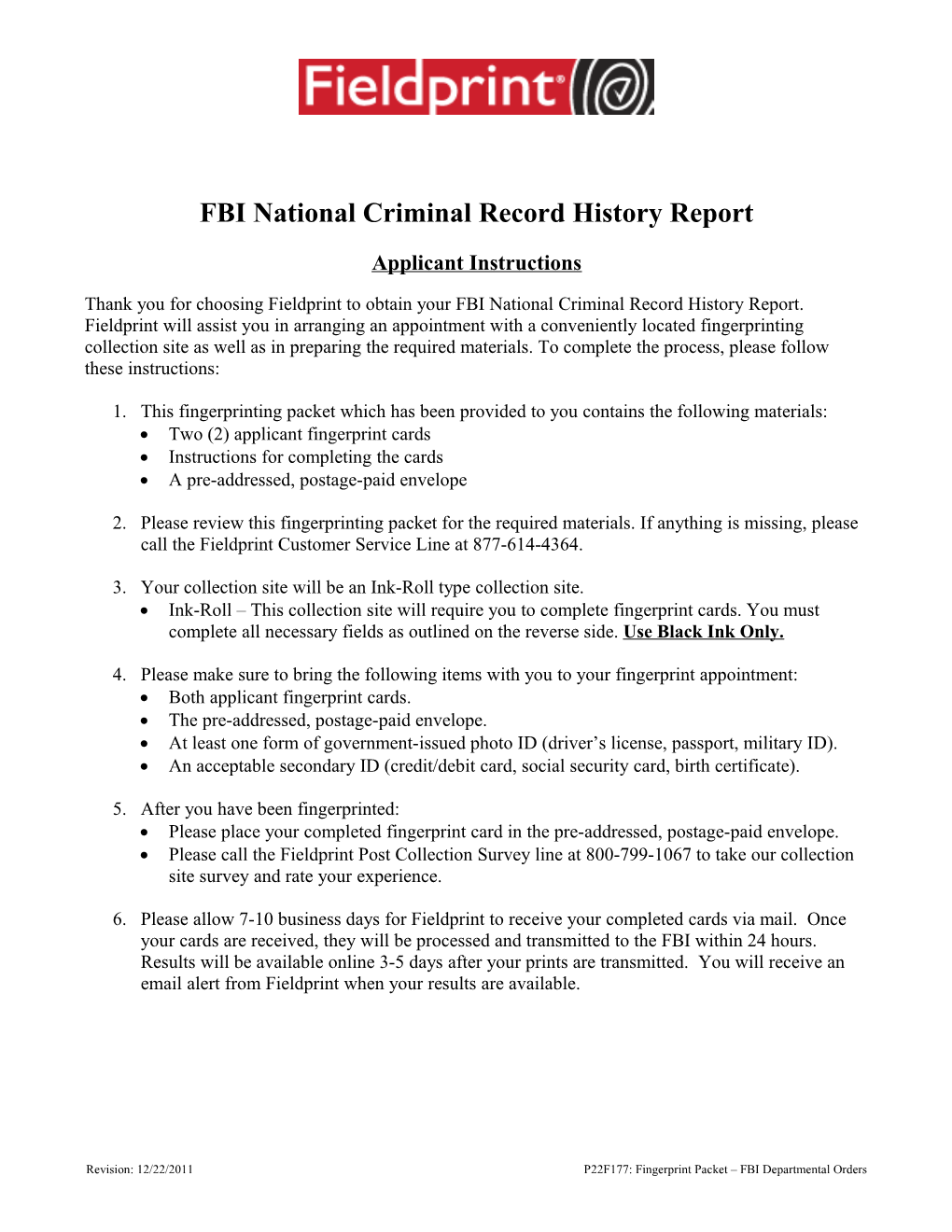 FBI National Criminal Record History Report