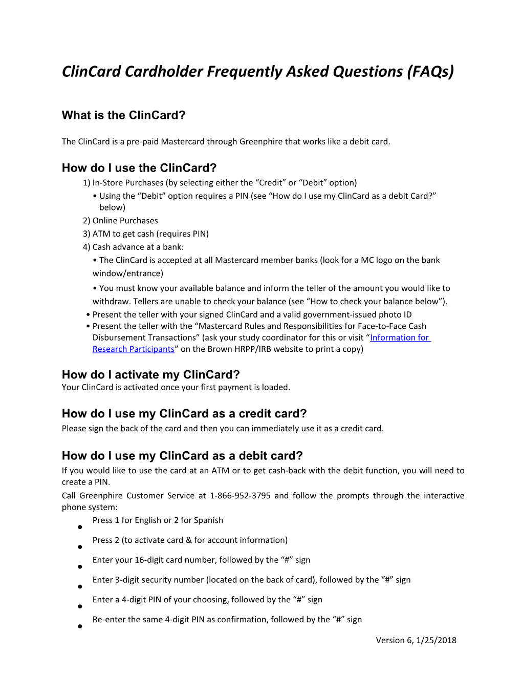 Clincard Cardholder Frequently Asked Questions (Faqs)