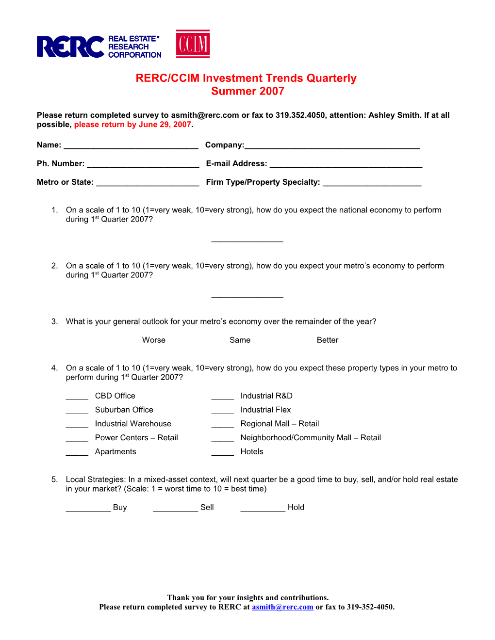 RERC Special New Orleans Investment Conditions Survey