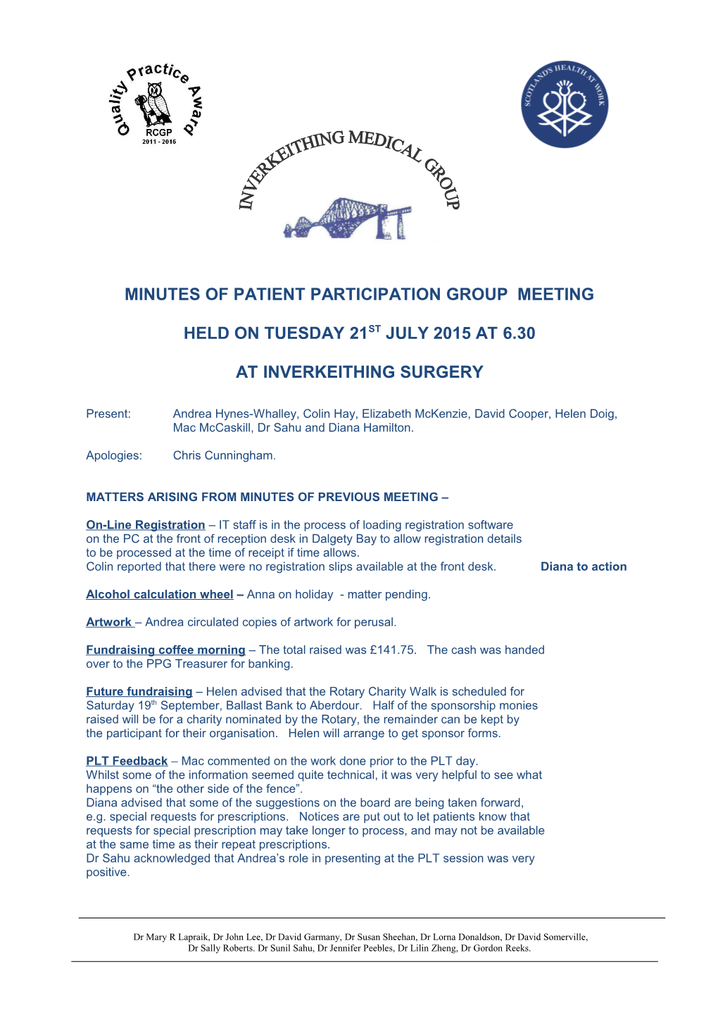 Minutes of Patient Participation Group Meeting