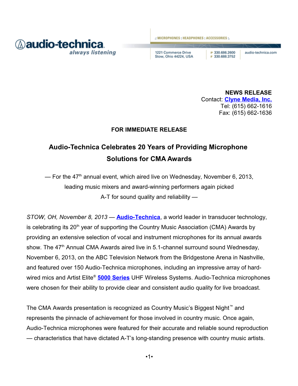 Audio-Technica Celebrates 20 Years of Providing Microphone