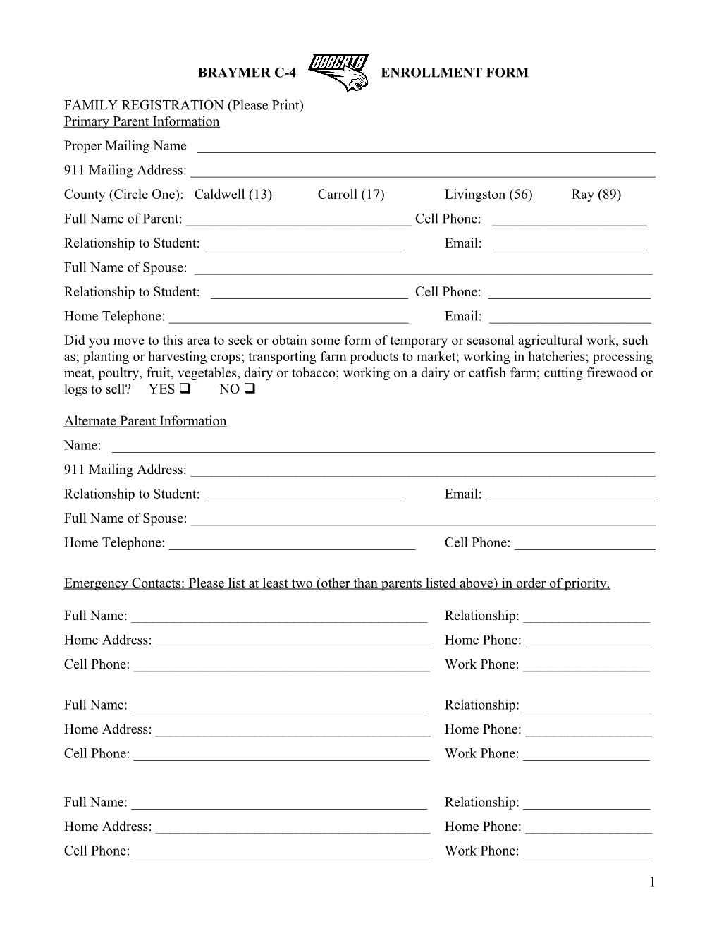 Braymer C-4 Enrollment Forms