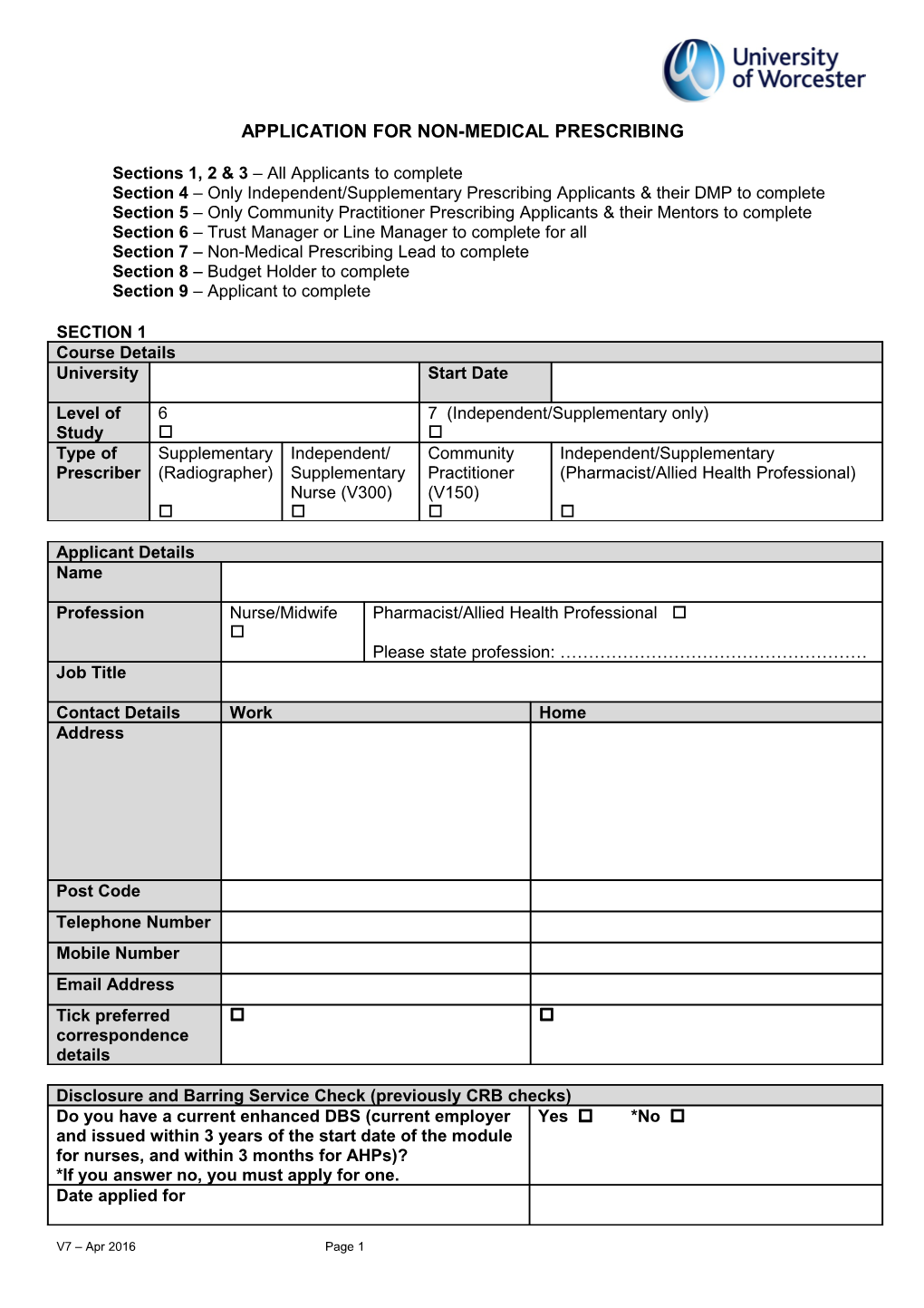 Application for Non-Medical Prescribing