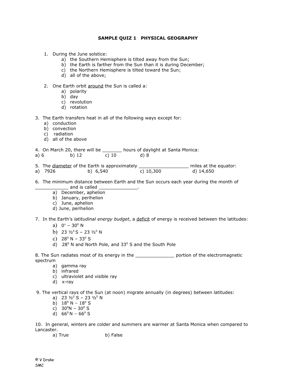 Test Quiz Quiz 1 Sample Questions