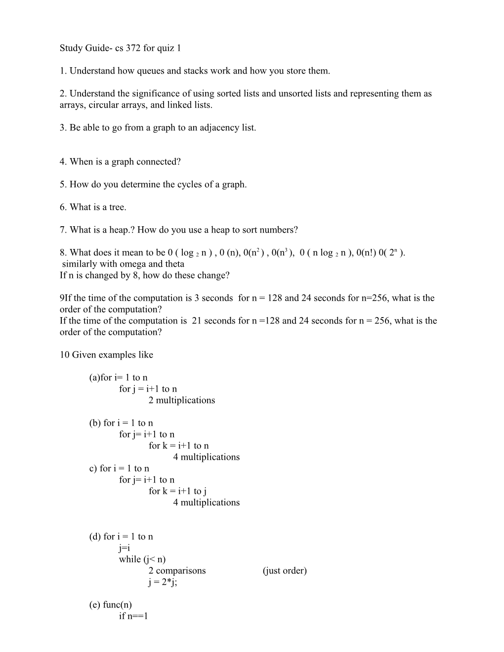 Study Guide- Cs 372 for Quiz 1