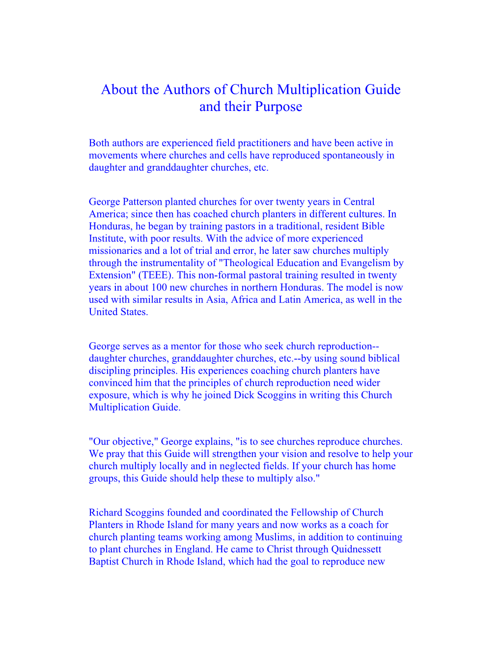 About the Authors of Church Multiplication Guide