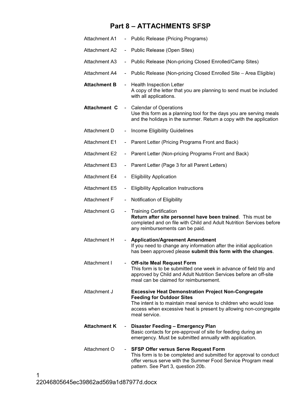 Part 8 ATTACHMENTS SFSP