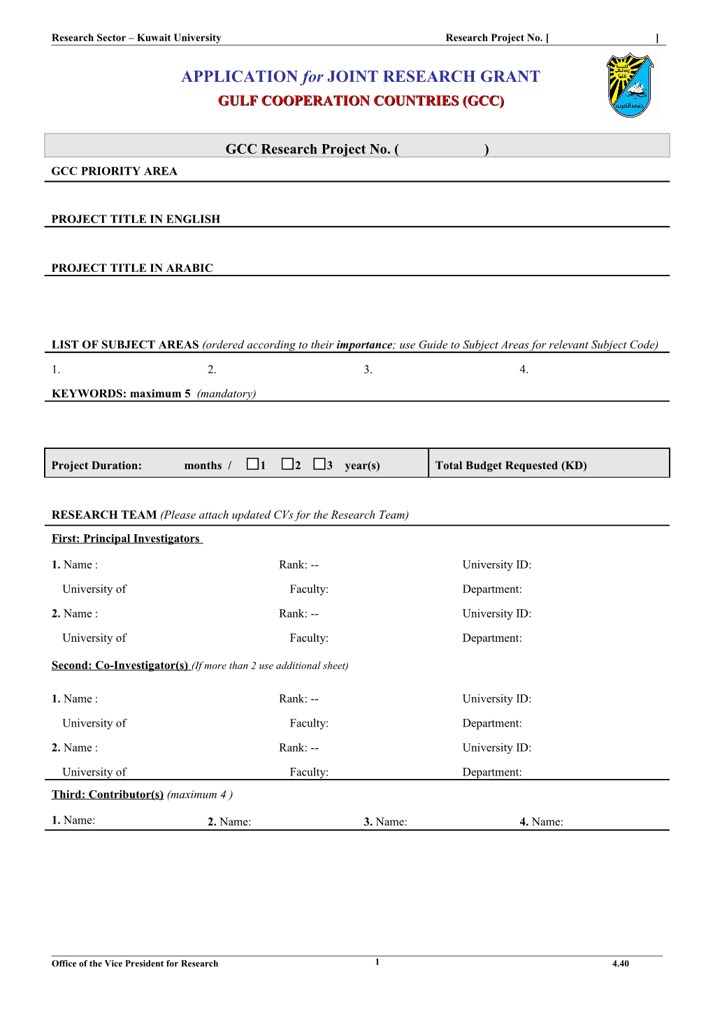 Research Sector Kuwait University Research Project No