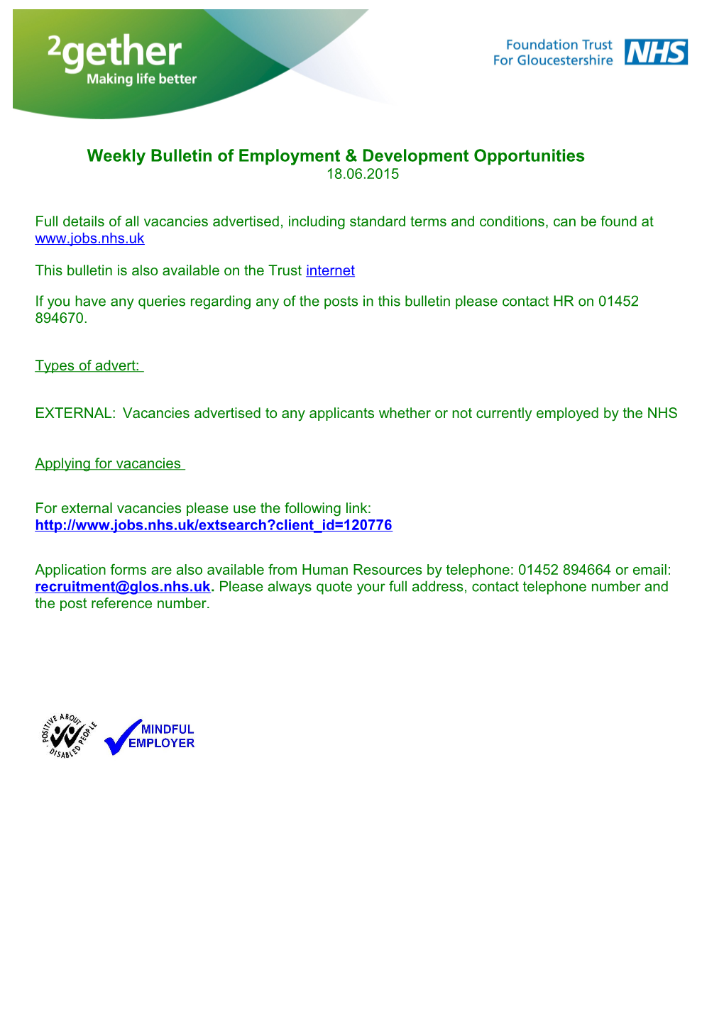 Weekly Bulletin of Employment & Development Opportunities