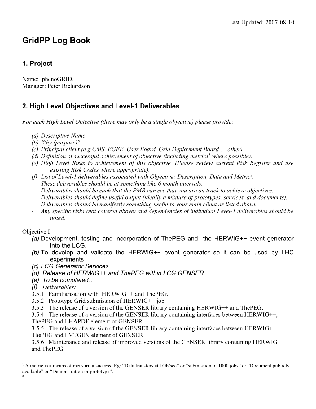 Gridpp Log Book