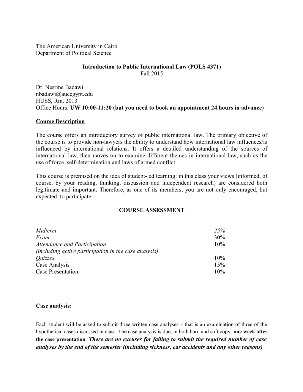 Introduction to Public International Law (POLS 4371)