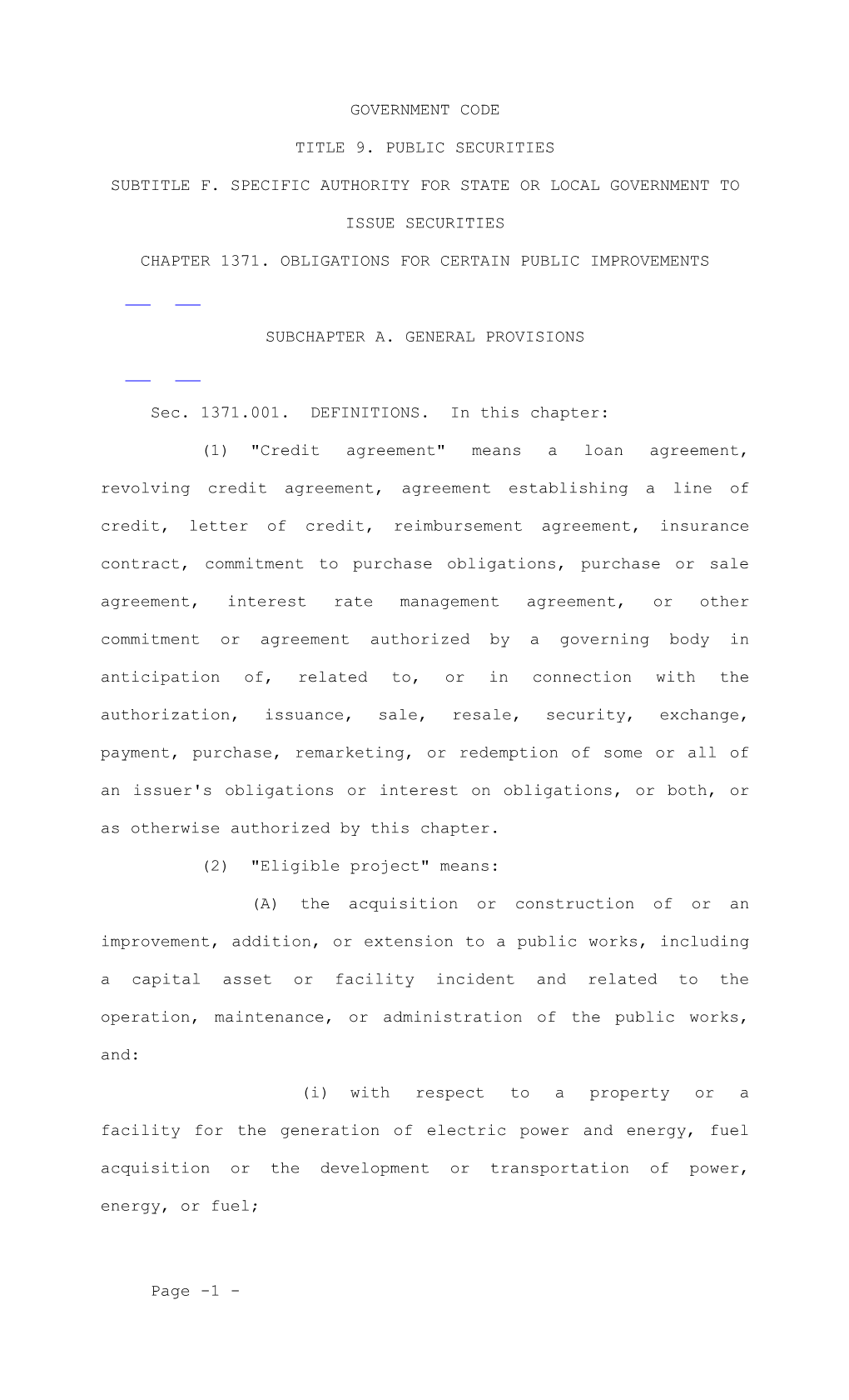 Subtitle F. Specific Authority for State Or Local Government to Issue Securities