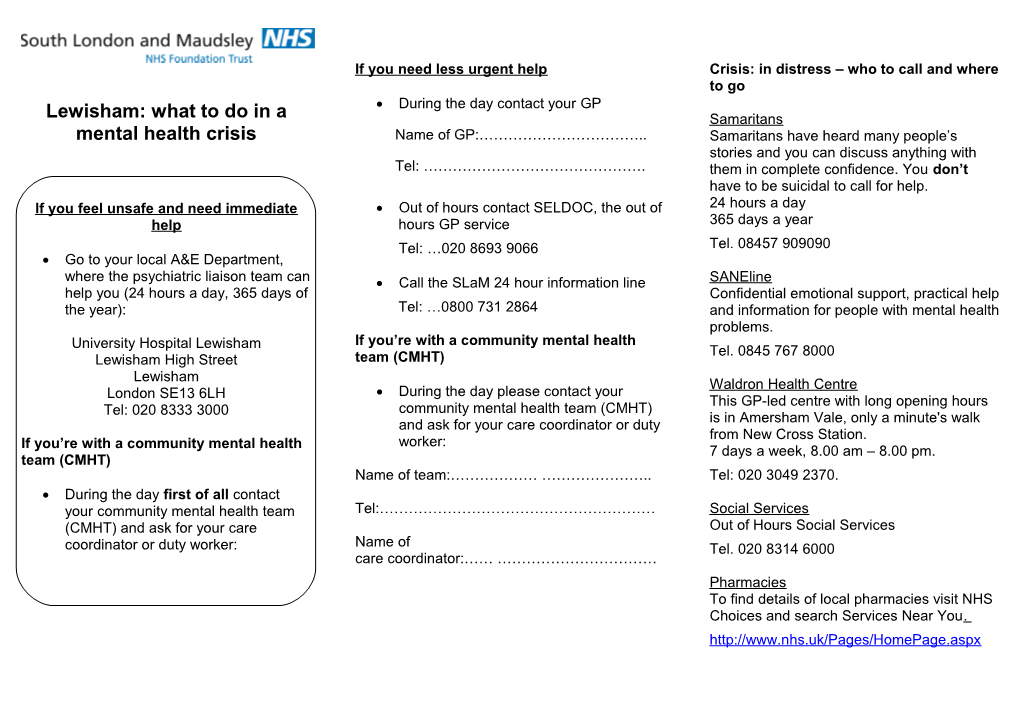 Southwark: What to Do in a Mental Health Crisis