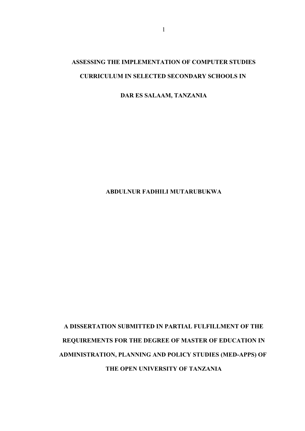 Assessing the Implementation of Computer Studies Curriculum in Selected Secondary Schools In