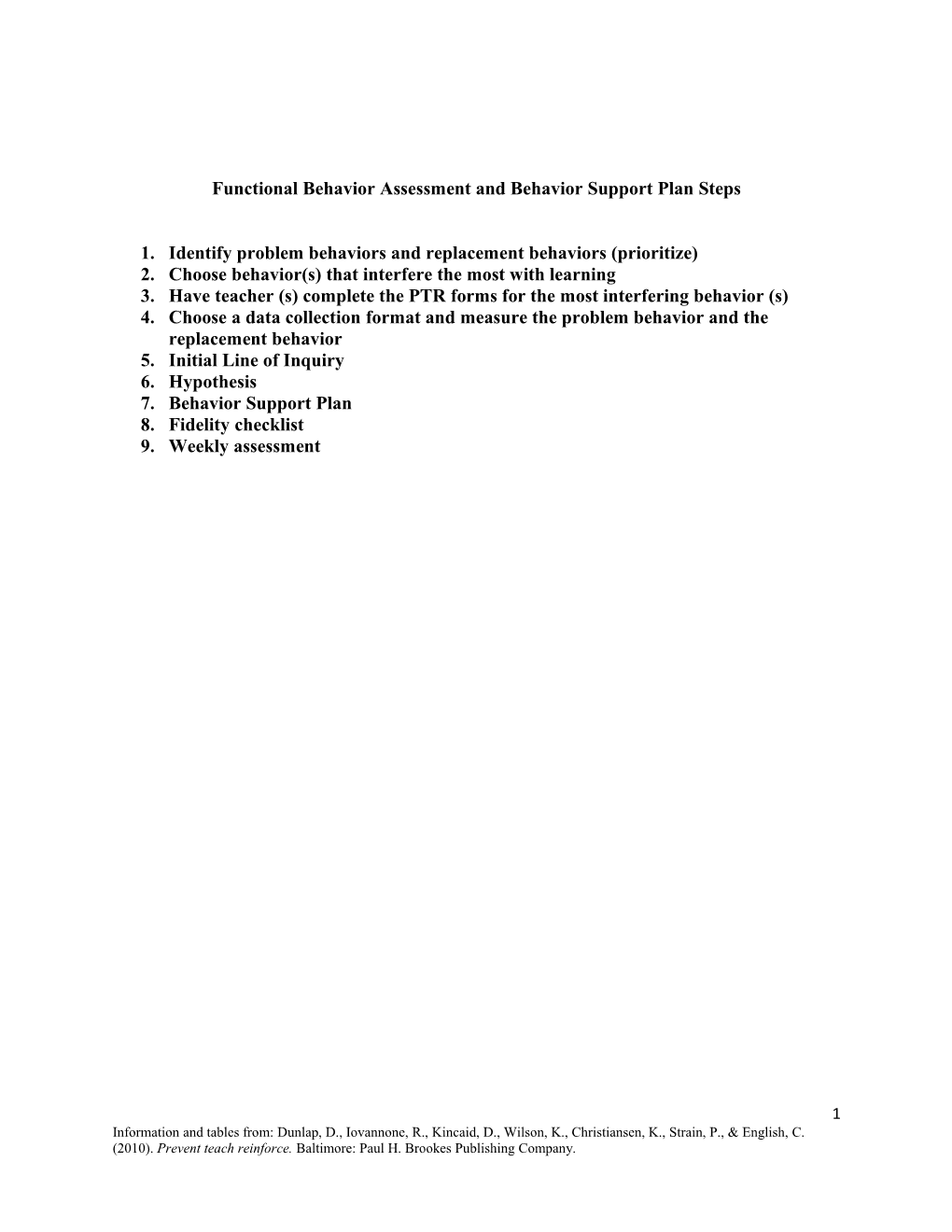 Functional Behavior Assessment and Behavior Support Plan Steps