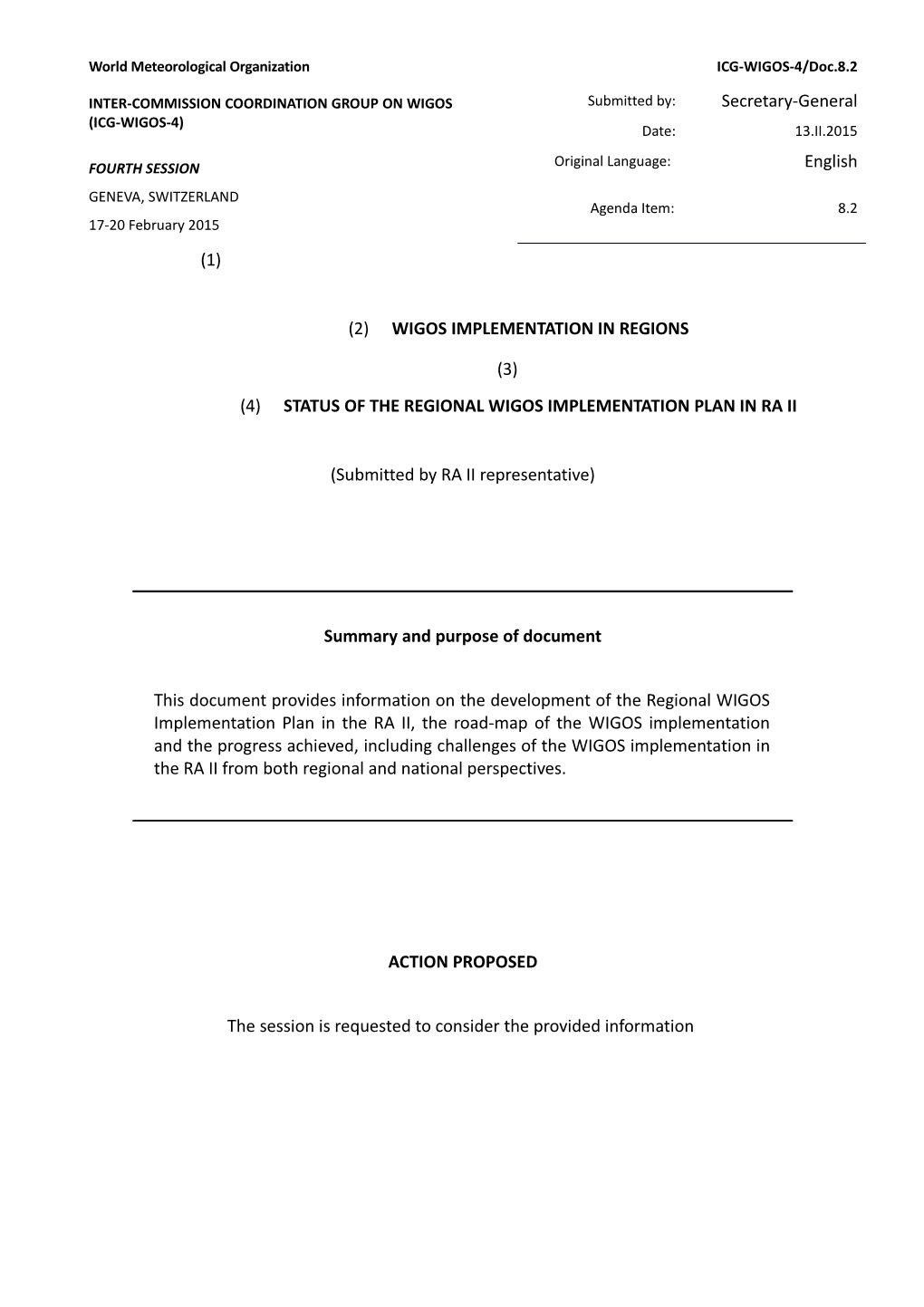 Status of the Regional WIGOS Implementation Plan in RA II