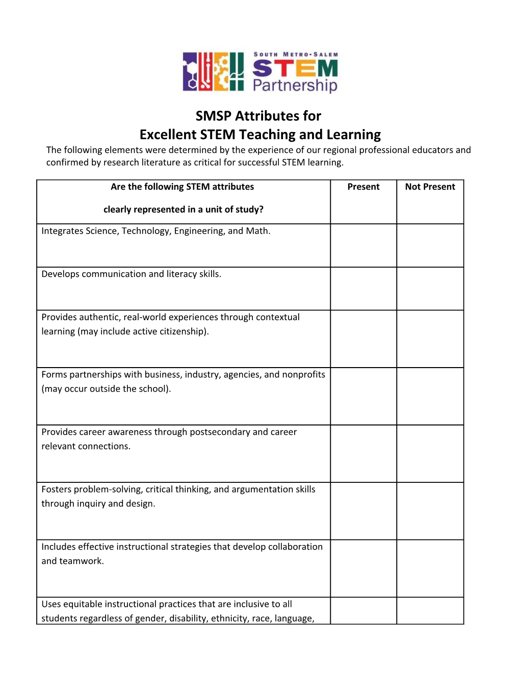 Excellent STEM Teaching and Learning