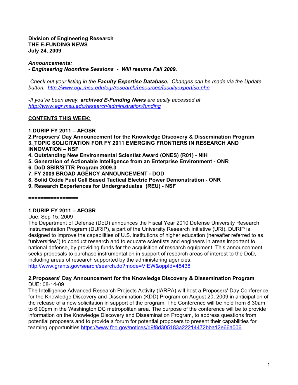 Engineering Noontime Sessions - Will Resume Fall 2009