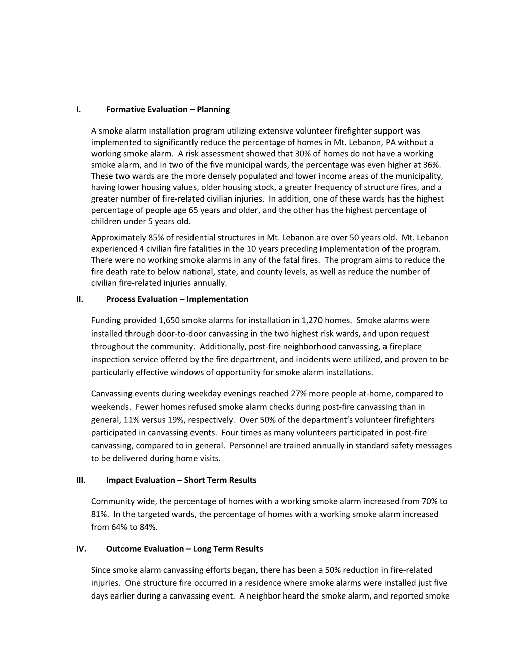 I. Formative Evaluation Planning