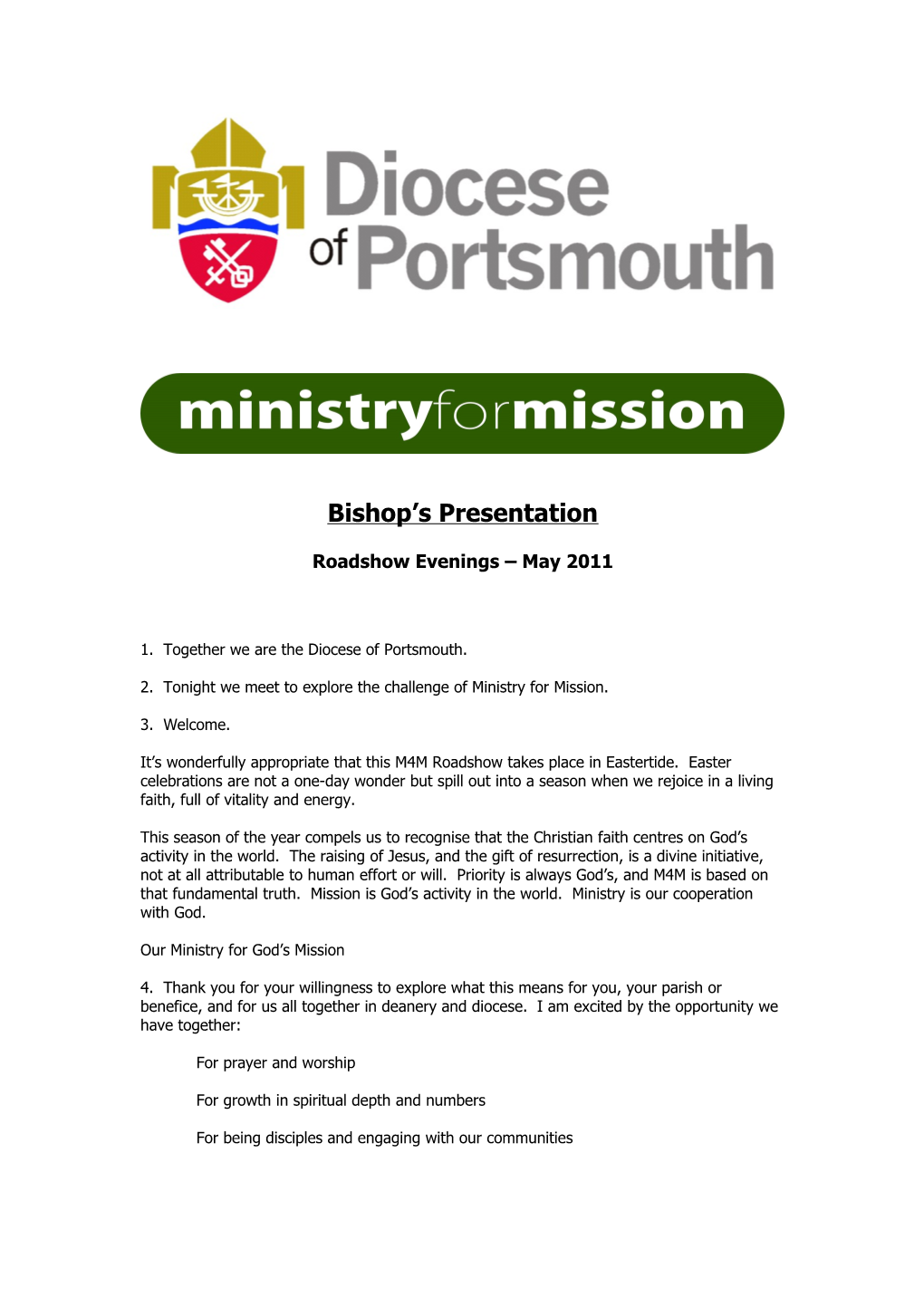 Ministry for Mission Roadshow