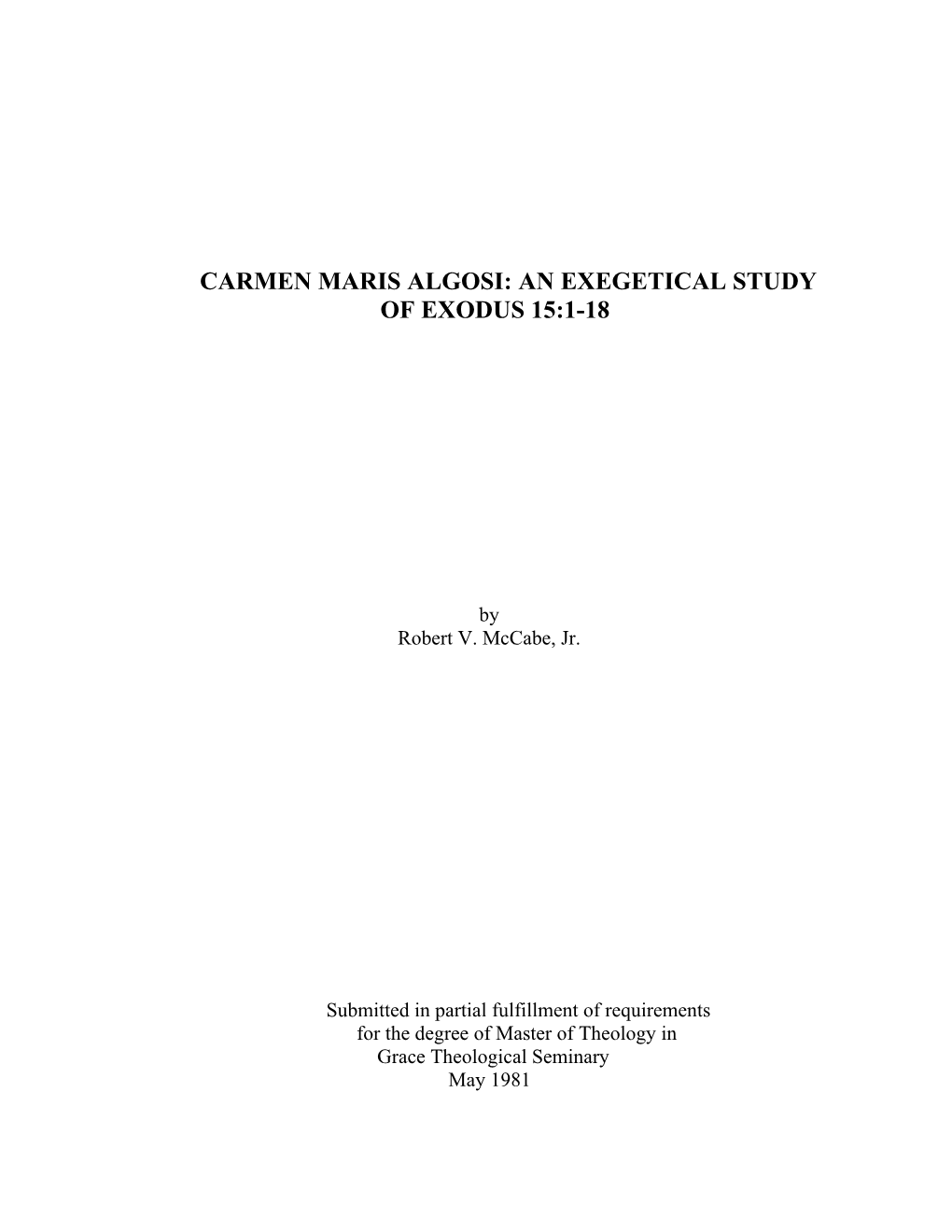 CARMEN MARIS ALGOSI: an EXEGETICAL Studr