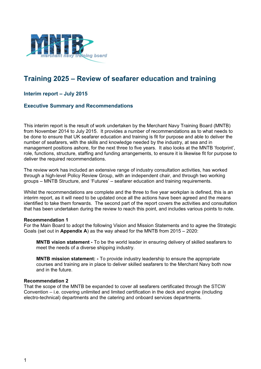 Training 2025 Review of Seafarer Education and Training