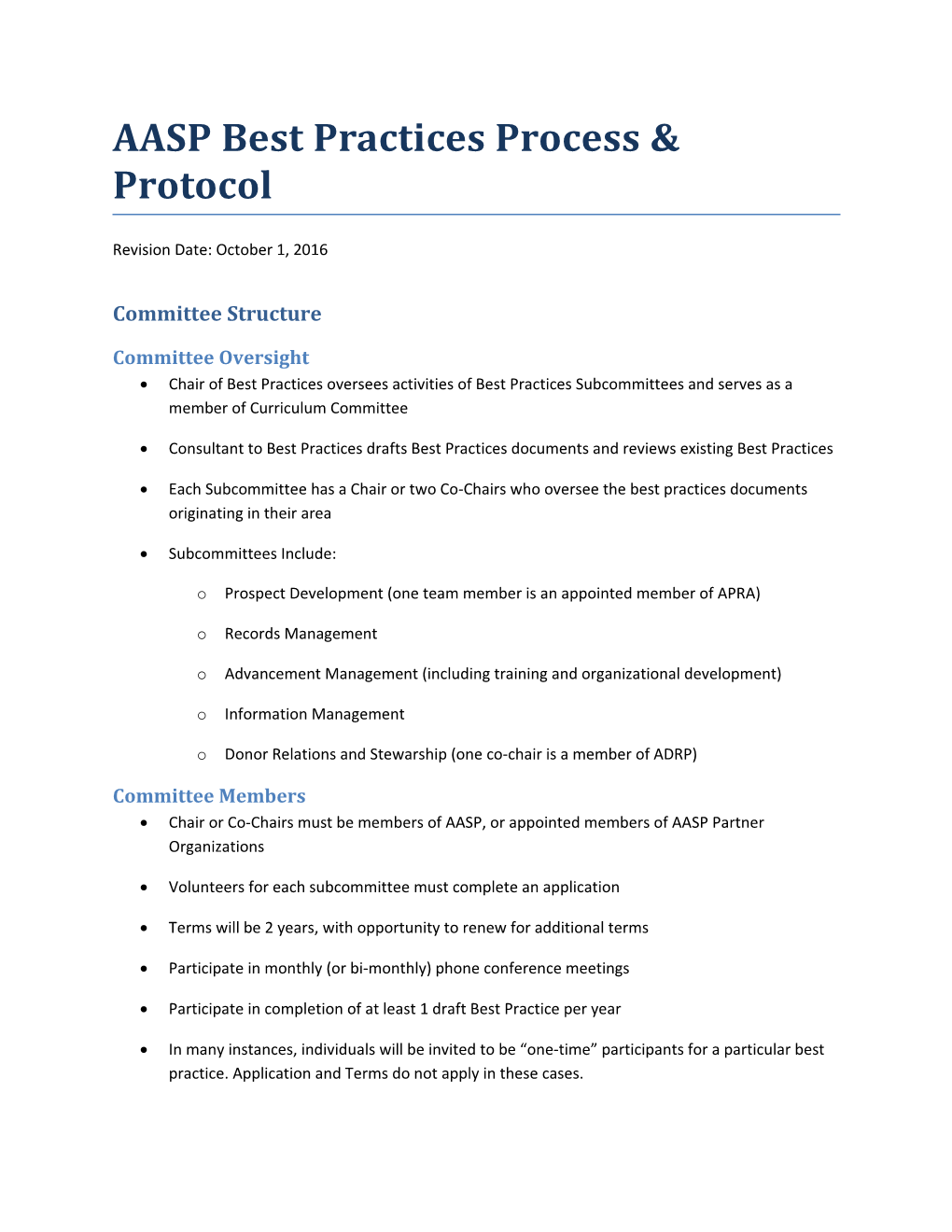 AASP Best Practices Process & Protocol